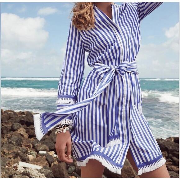 J. Crew Factory Dresses & Skirts - J. CREW Striped Tunic shirt Dress Belted blue white Cotton Poplin beach summer 0